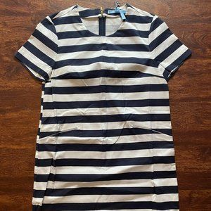 Draper James nautical striped navy and white short-sleeve shift dress w pockets
